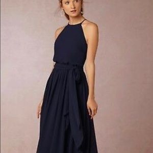 Donna Morgan High Neck Navy Chiffon Gown